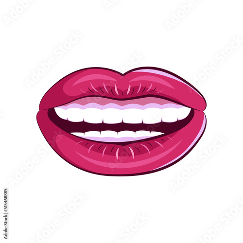 Women lips in a modern style. Isolated on white background illustrations of a female mouth. Erotic puffy lips stickers. 