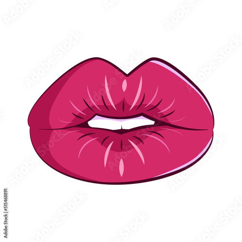 Women lips in a modern style. Isolated on white background illustrations of a female mouth. Erotic puffy lips stickers.
