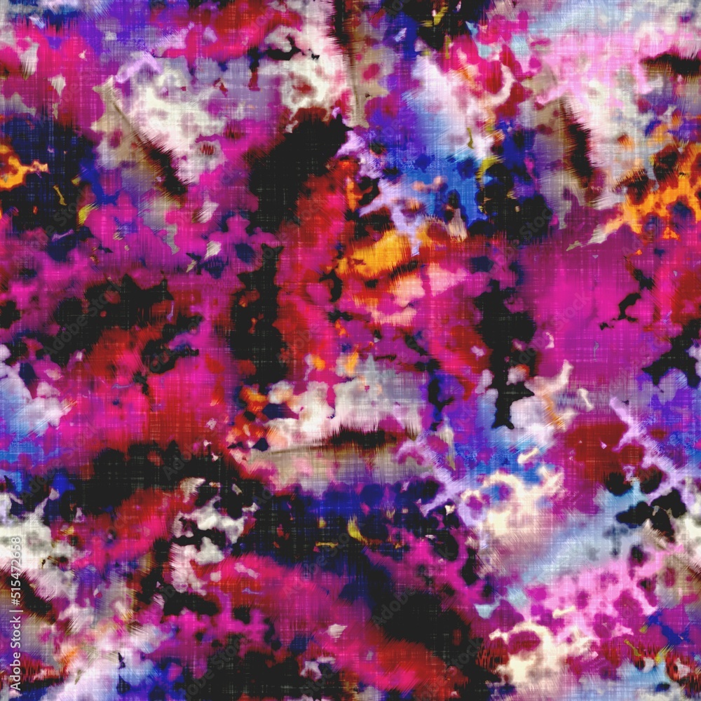 Messy summer tie dye batik beach wear pattern. Seamless colorful stain space dyed effect fashion. Washed out soft furnishing background. Messy summer tie dye batik beach wear pattern. Seamless colorful stain space dyed effect fashion. Washed out soft furnishing background.