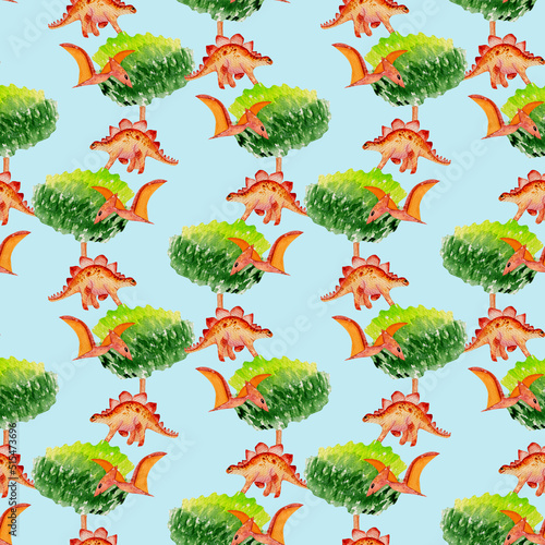 Watercolor dinosaur seamless pattern  perfect to use on the web or in print