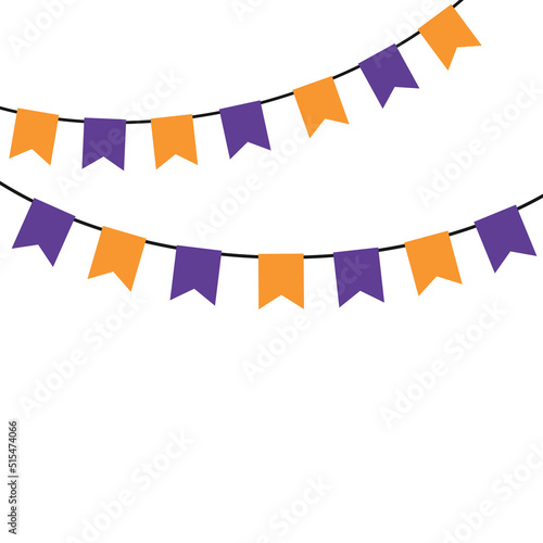 Halloween party flags with party confetti. Halloween frame.