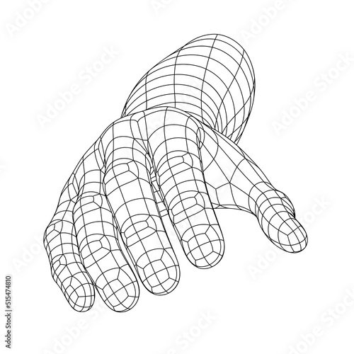 Polygon Mesh or Wireframe Hand Reaching to Viewer