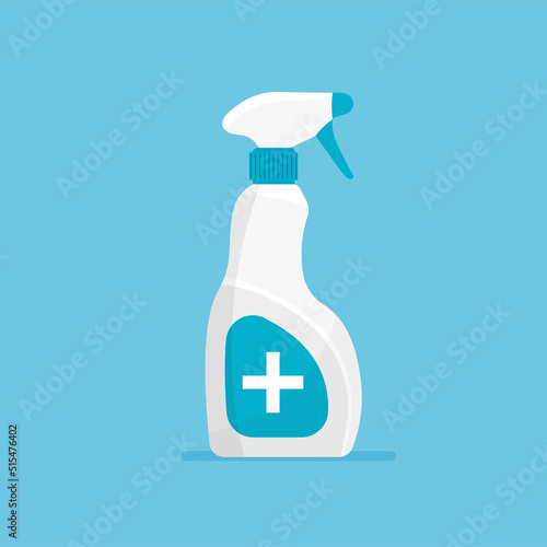 Hand disinfectant bottle and disinfection spray in trendy flat style. Antiseptic template. Vector illustrations isolated.