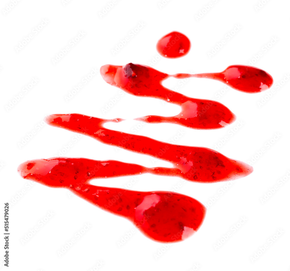 Strawberry jam drizzle isolated on white background. Splashes of berry confiture. Strawberry jam drizzle isolated on white background. Splashes of berry confiture.