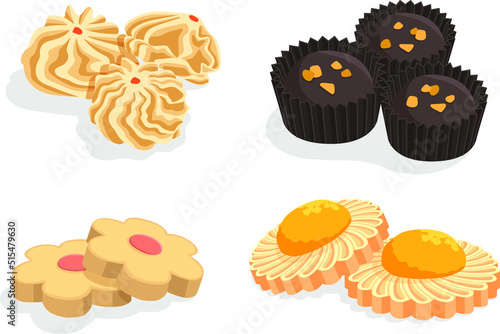 CNY, Raya, Deepavali cookies. Kuih Semperit, Biskut coklat, Butter cookies, Tart Nenas