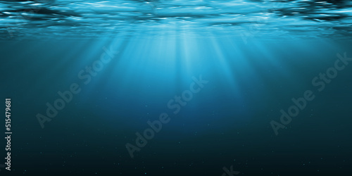 Realistic underwater scene. 3D illustration with lights.