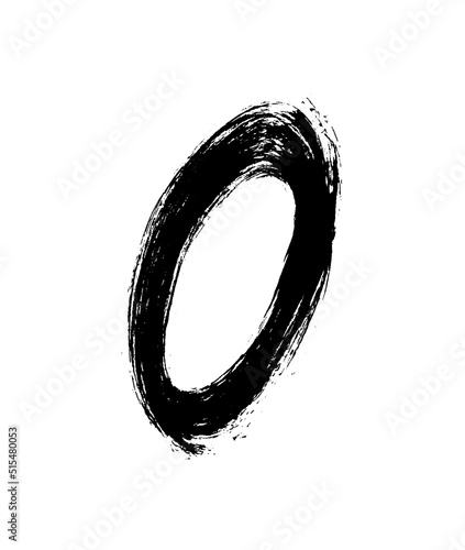 Numeral zero drawn with a brush.Hand drawn vector illustration.