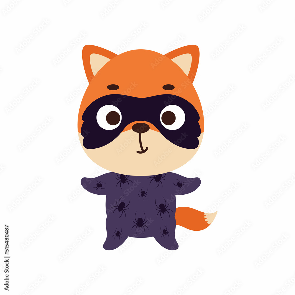 Cute little fox in a Halloween costume. Cartoon animal character for kids t-shirts, nursery decoration, baby shower, greeting card, invitation, house interior. Vector stock illustration