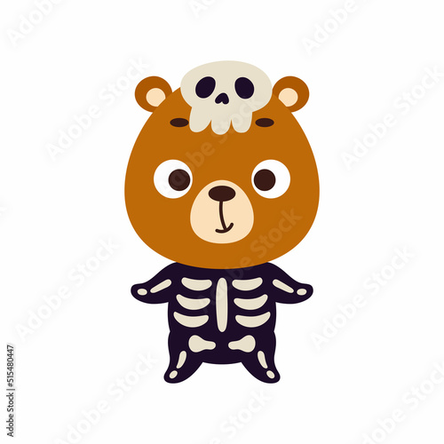 Cute little Halloween bear in a skeleton costume. Cartoon animal character for kids t-shirts  nursery decoration  baby shower  greeting card  invitation  house interior. Vector stock illustration
