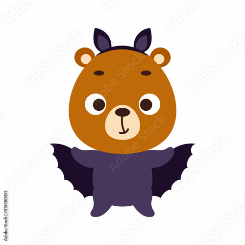 Cute little Halloween bear in a bat costume. Cartoon animal character for kids t-shirts  nursery decoration  baby shower  greeting card  invitation  house interior. Vector stock illustration