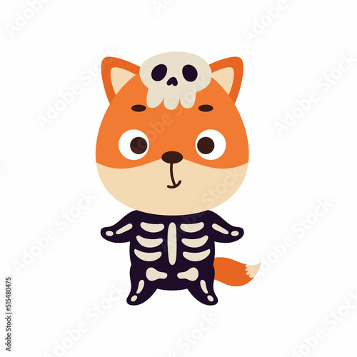 Cute little Halloween fox in a skeleton costume. Cartoon animal character for kids t-shirts  nursery decoration  baby shower  greeting card  invitation  house interior. Vector stock illustration