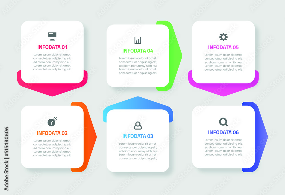 Infographic template design, Vector infographic design with 6 options or steps, Colorful gradient infographic design, Business infographic template for presentation, brochure, diagram, flow charts Infographic template design, Vector infographic design with 6 options or steps, Colorful gradient infographic design, Business infographic template for presentation, brochure, diagram, flow charts