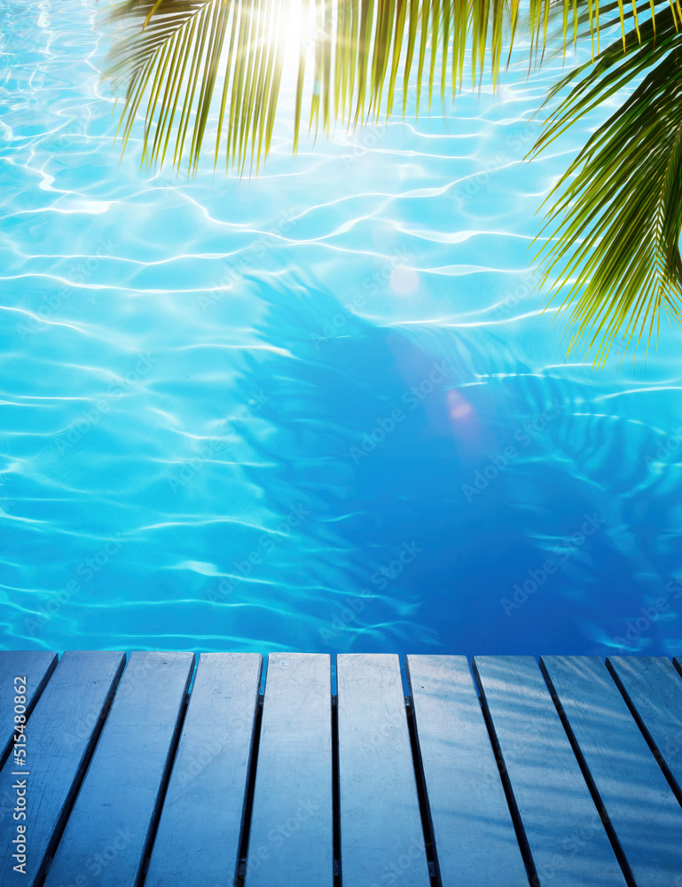wooden dock with tropical blue beach background wooden dock with tropical blue beach background