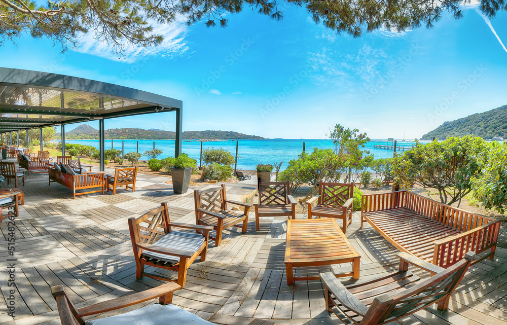 Gorgeous view of  Santa Giulia resort from beach bar.