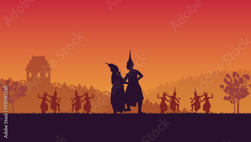 silhouette of traditional Thai Dance on gradient background