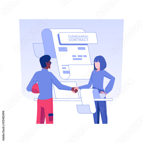 Contractor agreements isolated concept vector illustration. Partners sign collaboration contract, successful deal, business documents, company documentation, corporate paperwork vector concept.