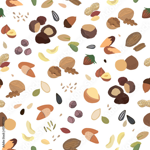 Spices, nuts vector seamless pattern