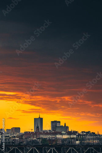 city panorama during orange sunset