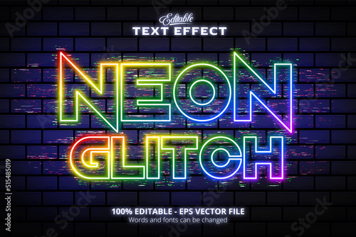 Editable text effect, wall texture and colorful background, Glitch Neon text, neon style