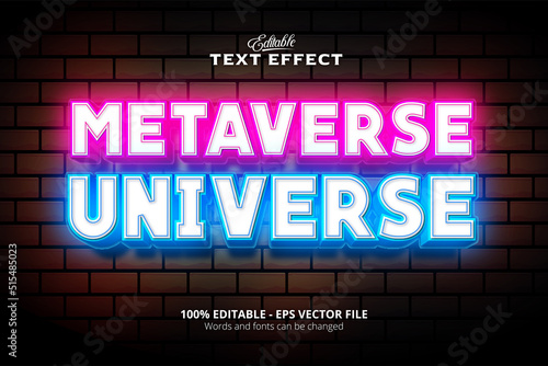Editable text effect  wall texture and colorful background   Metaverse Universe  text  neon style