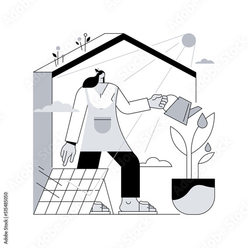 Eco house abstract concept vector illustration. Environmentally low-impact home, ecohome technology, thermal insulation, renewable resources, passive house, waste recycling abstract metaphor.