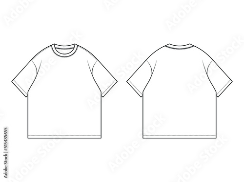 Blank Oversize t-shirt mockup front and back view technical fashion illustration vector template