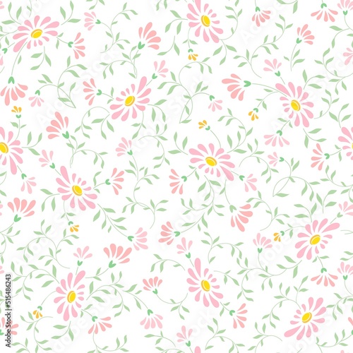 seamless abstract floral background. Pink flowers on white background. Vector pattern