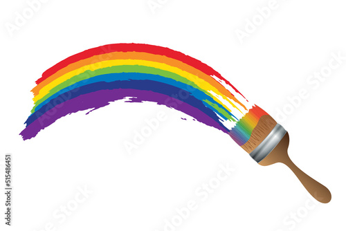 watercolor rainbow paint with a brush isolated on white background