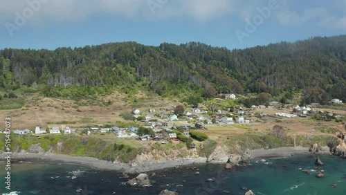 Aerial shot of trees and houses of Westport California, Pacific Coast Highway  photo