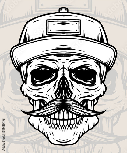 Monochrome Old Skull Gangsta