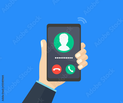 Mobile call screen, call screen smartphone interface logo design. Incoming call, answer and decline phone call buttons vector design and illustration.

