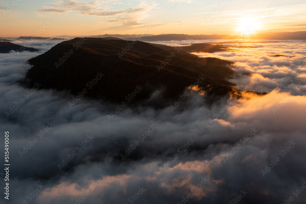 Sunrise at Pine Mountain Surrounded by Fog and Autumn Colors - Appalachian Mountain Region - Kentucky