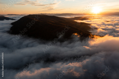 Sunrise at Pine Mountain Surrounded by Fog and Autumn Colors - Appalachian Mountain Region - Kentucky © Sherman Cahal