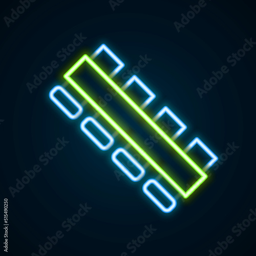 Glowing neon line Hunting cartridge belt with cartridges icon isolated on black background. Bandolier sign. Hunter equipment, armament. Colorful outline concept. Vector