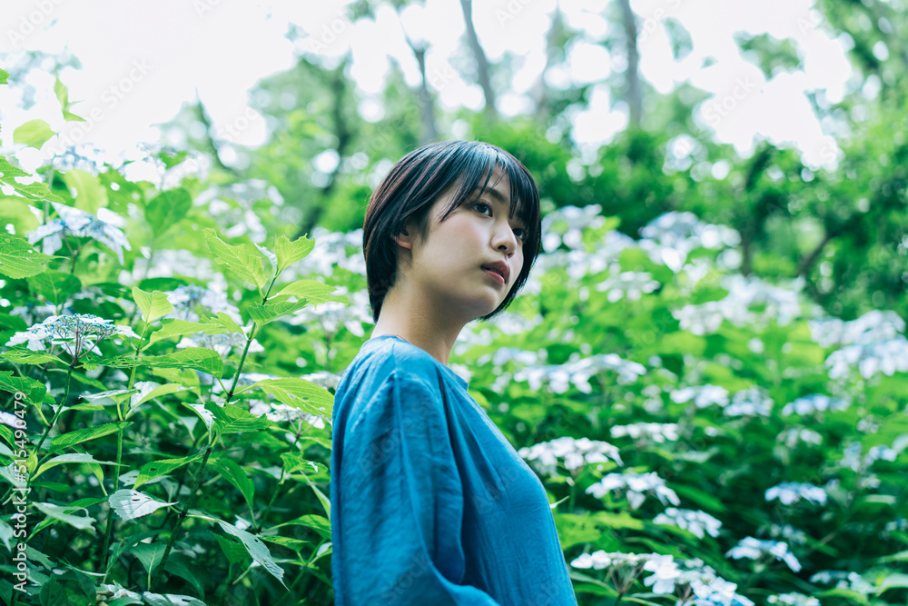 紫陽花 女性 ポートレート