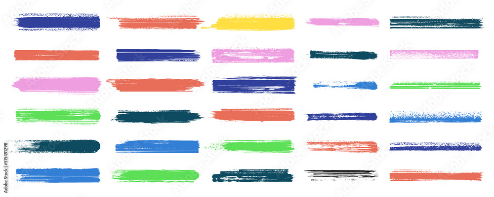 Highlight brush strokes is isolated on a white background. Brush stain or permanent marker pen stroke set. Select the brush lines. Marker color stroke, brush pen hand drawn underline. - obrazy, fototapety, plakaty 
