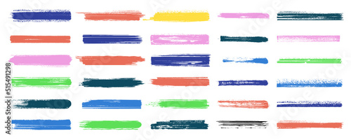 Highlight brush strokes is isolated on a white background. Brush stain or permanent marker pen stroke set. Select the brush lines. Marker color stroke, brush pen hand drawn underline. photo
