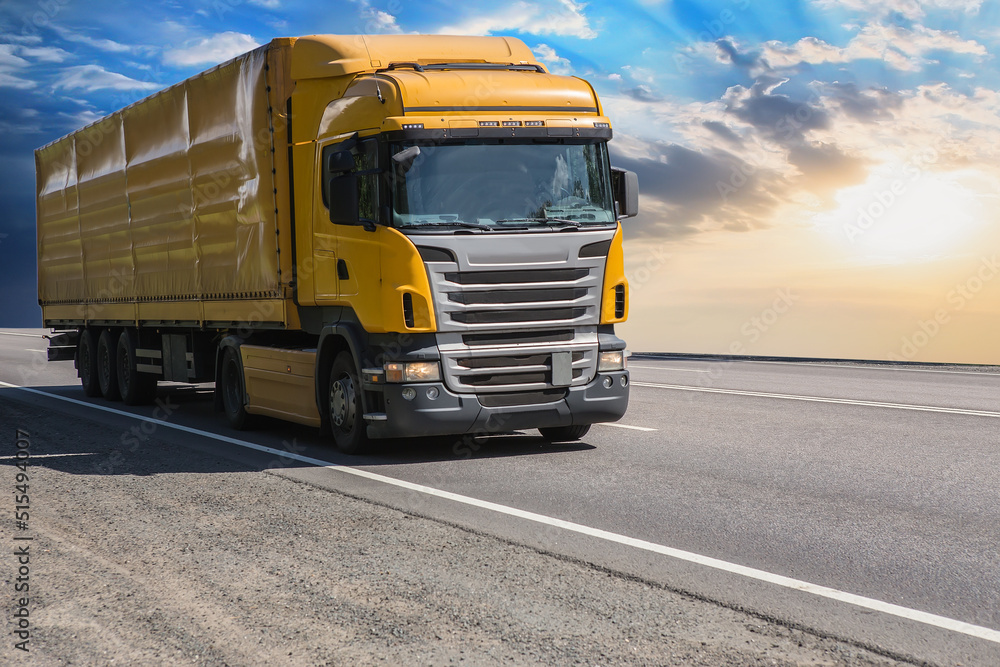 Truck moves on a country highway Truck moves on a country highway