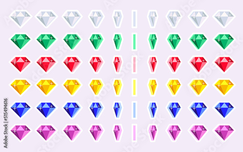 Cartoon abstract precious gemstones rotating. Animation sprite sheet isolated on white background