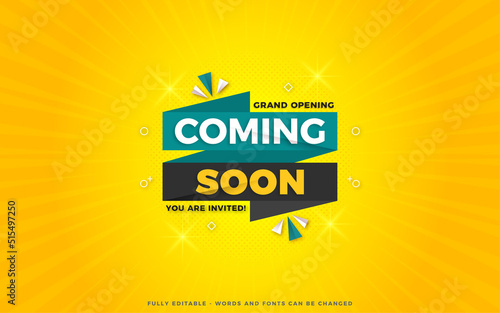 Coming soon sale poster, sale banner design template with 3d editable text effect