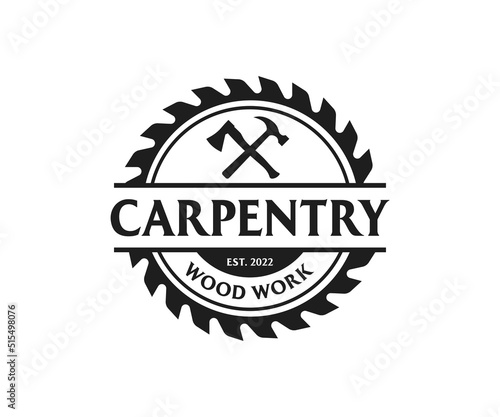 Carpentry Retro Vintage Logo Design. Woodwork Logo Design Template	
