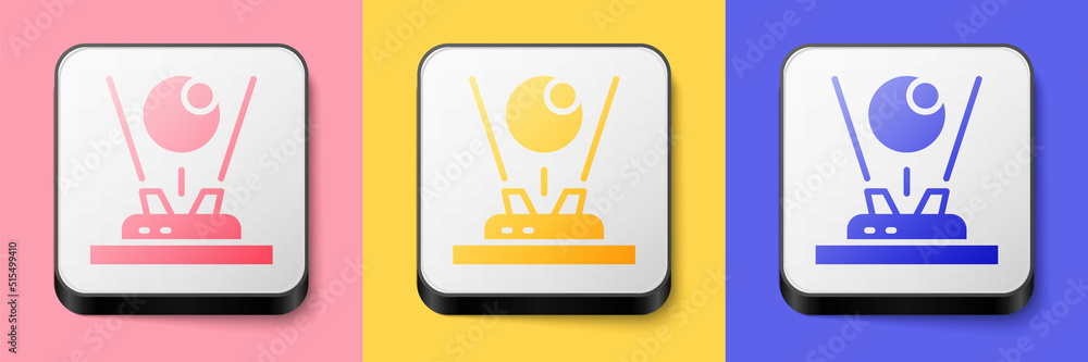 Isometric Hologram icon isolated on pink, yellow and blue background. Global communication technology. Square button. Vector Isometric Hologram icon isolated on pink, yellow and blue background. Global communication technology. Square button. Vector