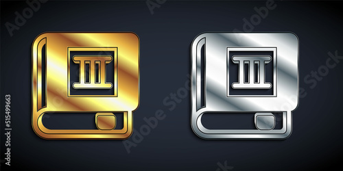 Gold and silver Book icon isolated on black background. Third volume. Long shadow style. Vector