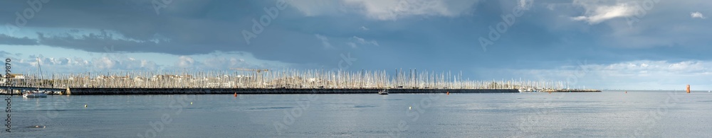 Panorama view over Port des Minimes in La Rochelle, France on a cloudy day. panoramic banner