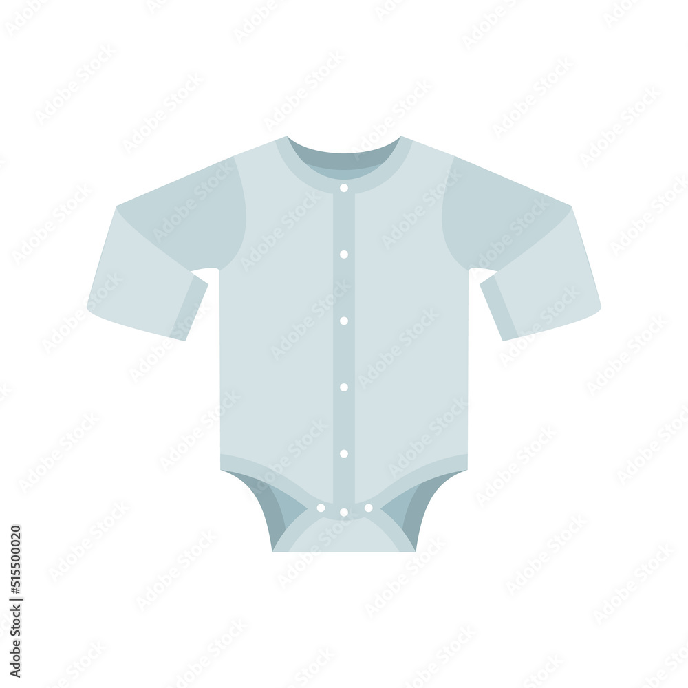 Baby bodysuit icon with long sleeves in flat style isolated on white background. Baby bodysuit icon with long sleeves in flat style isolated on white background.