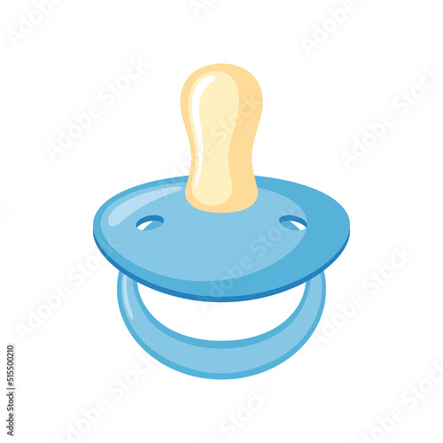 Blue baby pacifier icon in flat style isolated on white background.
