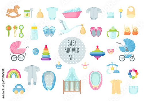 Set of cute baby elements. Baby shower collection.