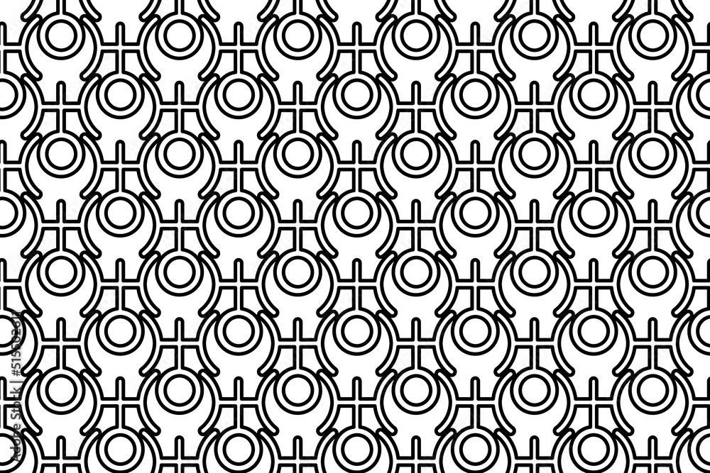 Seamless pattern completely filled with outlines of astrological uranus symbols. Elements are evenly spaced. Vector illustration on white background