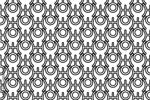 Seamless pattern completely filled with outlines of astrological uranus symbols. Elements are evenly spaced. Vector illustration on white background