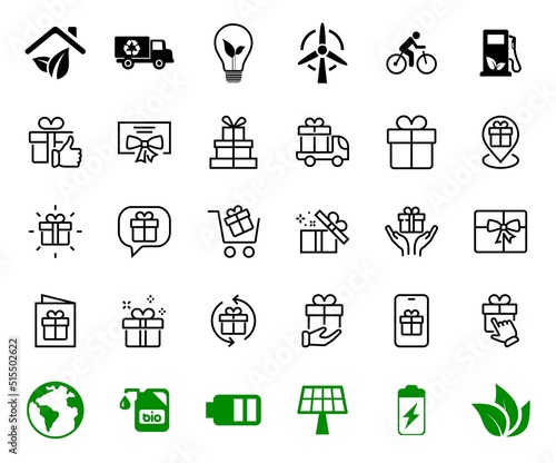 Gifts Linear Icons Set contains Gift Box, Gift Buying, Gift Delivery, Gift Geolocation mobile application, Gift notification, SMS. Editable Barcode, Vectar Icons